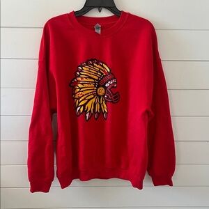 Gildan Red Crewneck Sweater with Graphic Design